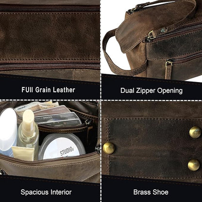 RUSTIC TOWN Buffalo Leather Toiletry Bag : Vintage Travel Shaving & Dopp Kit : for Toiletries, Cosmetics & More : Spacious Interior & Waterproof Lining : Compact, Fits Easily in Luggage