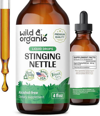 Wild & Organic Stinging Nettle Tincture - Stinging Nettle Root Extract Drops - Nettle Root Herb Tincture - Vegan, Alcohol Free Supplement - 4 fl oz