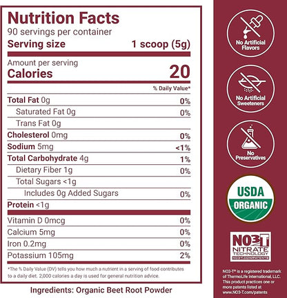 Force Factor Total Beets Organic Beetroot Powder Superfood to Boost Daily Nutrition, USDA Organic, Vegan, Gluten-Free, and Non-GMO Beet Supplement, Unflavored, 90 Servings
