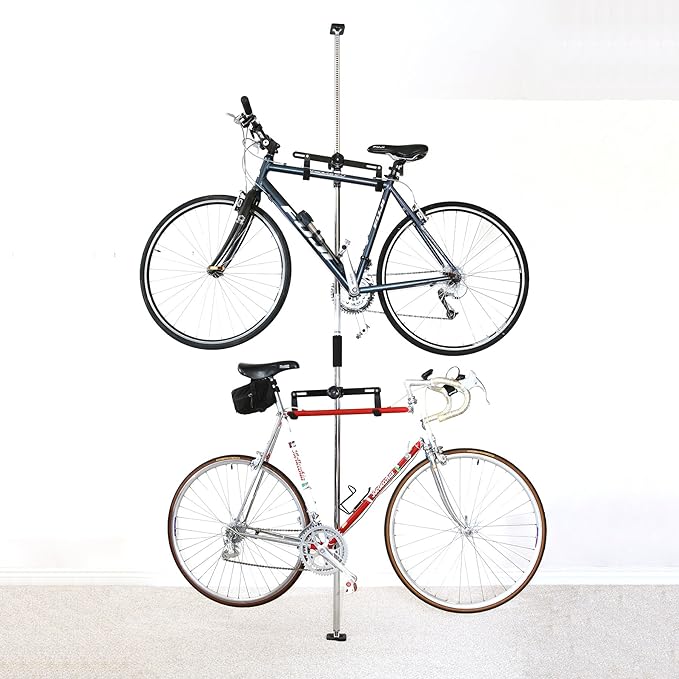 SPAREHAND Dual Bike Storage Rack - Heavy Duty, Adjustable Q-Rack II with 80 Lbs. Weight Capacity - Vertical Floor Storage System for 2 Bikes - Ideal for Garage and Indoor Bicycle Storage - Chrome