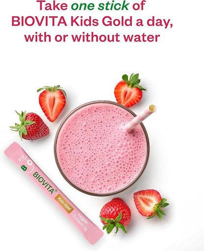 Kids Probiotics Powder (30 Sticks, 30 Days) - Support Healthy Immune & Digestive System, Strawberry Milk Flavor for Children 3-12. Bifidobacteria, Vitamin D, Zinc. Mouth-Dissolving Formula.