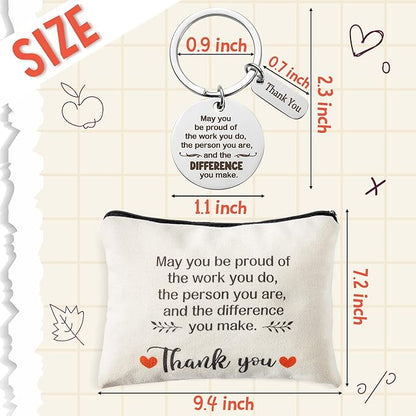 WATINC Appreciation Keychain Thank You Gifts Set - 6Pcs Thank You Key Chains & 6Pcs Proud of You Make a Difference Makeup Cosmetic Bags Inspirational Presents Bulk for Teacher Man Wowen