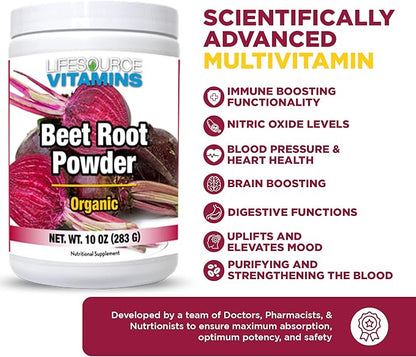 LifeSource Vitamins Beet Root Powder - Organic 10 oz - 57 Servings - US California Beets - Non-GMO