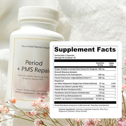 Nourished Period + PMS Repair - Menstrual Cycle Support Supplement for Women - Vegan Formula for Monthly Cycles, Cramping, Mood, Headaches - 3 Bottles