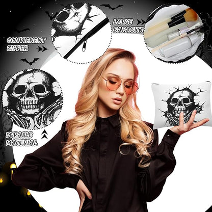 Kajaia 12 Pcs Gothic Skeleton Makeup Bags Cute Portable Travel Purse Toiletry Pocket Make up Organizer Storage Zipper Pouch Makeup Brush Cosmetic Bags for Women Adult Aesthetic Stuff