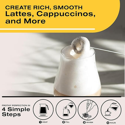 Bean Envy Milk Frother Handheld for Coffee - Electric Hand Blender, Mini Drink Mixer Whisk & Coffee Foamer Wand with Stand for Lattes, Cappuccino, Matcha and Hot Chocolate - Kitchen Gifts - Black