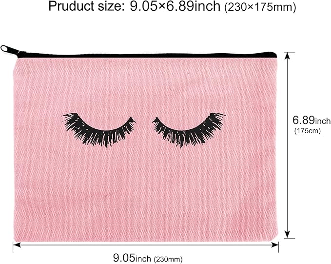 PHOGARY 6PCS Canvas Makeup Pouch, Cosmetic Bag Bulk Travel Make Up Pouch Toiletry Case with Zippered Pocket for Women (Eyelash Pattern) Pink