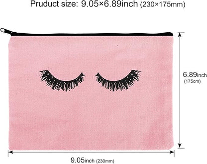 PHOGARY 6PCS Canvas Makeup Pouch, Cosmetic Bag Bulk Travel Make Up Pouch Toiletry Case with Zippered Pocket for Women (Eyelash Pattern) Pink