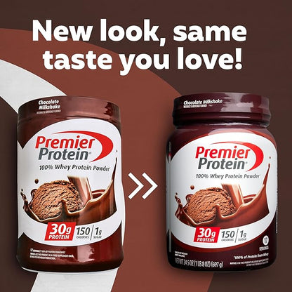 Premier Protein Powder, Chocolate Milkshake, 30g Protein, 1g Sugar, 100% Whey Protein, Keto Friendly, No Soy Ingredients, Gluten Free, 17 Servings, 24.5 Ounce (Pack of 1)