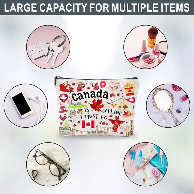 Canada Souvenirs Cosmetic Bags For Women，Canada Is Calling I Must Go, Makeup Organizer Bag, Toiletry Pouch, Small Travel Storage Bag, Canada Themed Gifts, Women Essentials - D06