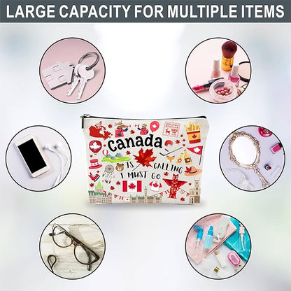 Canada Souvenirs Cosmetic Bags For Women，Canada Is Calling I Must Go, Makeup Organizer Bag, Toiletry Pouch, Small Travel Storage Bag, Canada Themed Gifts, Women Essentials - D06