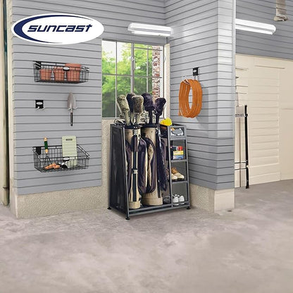 Suncast Golf Bag & Golfing Equipment Heavy-Duty Metal Organizer Rack w/ 3 Storage Shelves