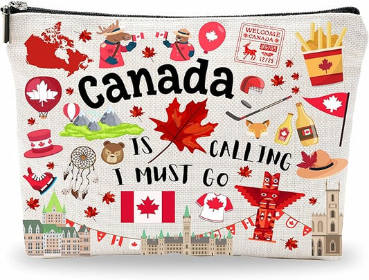 Canada Souvenirs Cosmetic Bags For Women，Canada Is Calling I Must Go, Makeup Organizer Bag, Toiletry Pouch, Small Travel Storage Bag, Canada Themed Gifts, Women Essentials - D06