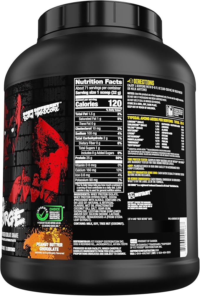 Mutant ISO Surge Whey Protein Isolate Powder Acts Fast to Help Recover, Build Muscle, Bulk and Strength, 5 lb - Peanut Butter Chocolate