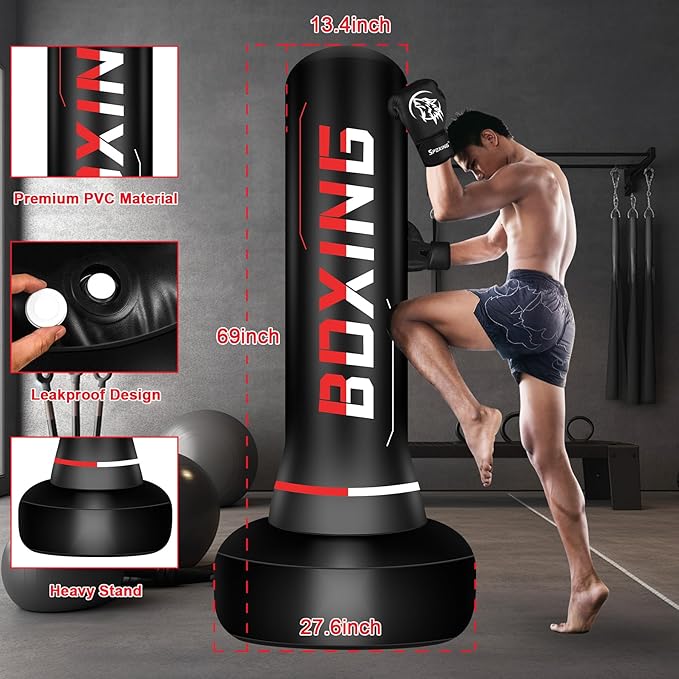 Freestanding Punching Bag for Adult Teens, 70" Heavy Punching Bag with Boxing Gloves and Electric Air Pump for Beginners Kickboxing Training MMA Muay Thai Fitness Office Home Gym