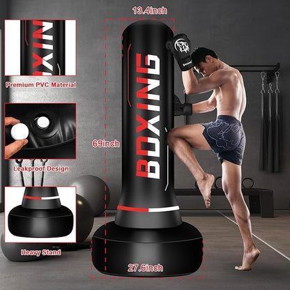Freestanding Punching Bag for Adult Teens, 70" Heavy Punching Bag with Boxing Gloves and Electric Air Pump for Beginners Kickboxing Training MMA Muay Thai Fitness Office Home Gym