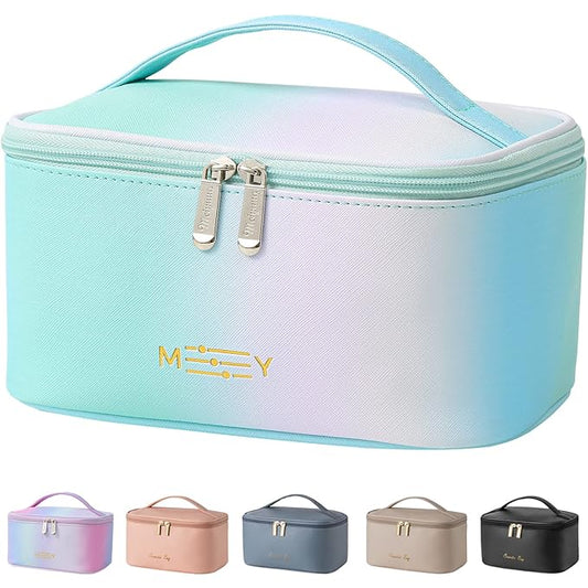 KITENROM Makeup Bag Preppy Cosmetic Bag Small for Women Toiletry Bags Pouch Organizer Rainbow Gradient Green