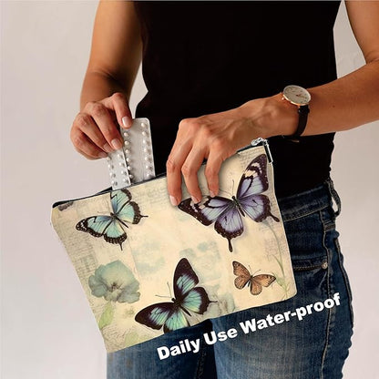 Vintage Makeup Bag - Distressed Butterfly - Drawing Printing Cosmetic Bag, Toiletry Bag Gift For Girls, Teen, Personal Care & Accessories - A15