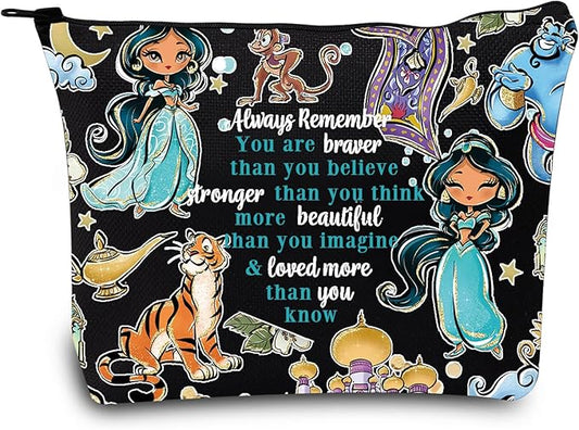 LEVLO Princess Cosmetic Make Up Bag Fans Gift Zipper Pouch Bag For Movie Fans (Black Jasmine)