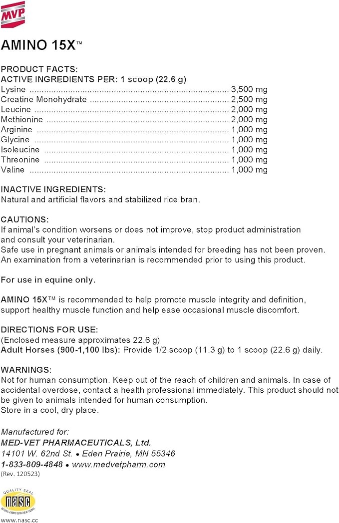 Amino 15X (3 lb) -Supports Healthy Muscle Function, Development and Repair in Horses