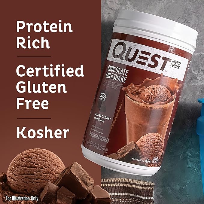 Quest Nutrition Chocolate Milkshake Protein Powder, 22g Protein, 2g Net Carbs, 1g Sugar, Low Carb, Gluten Free, 1.6 Pound, 24 Servings