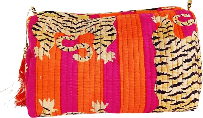 Rastogi Handicrafts Cosmetic Bags Set, 3 Piece Make Up Organizer Bag Storage Bags with Zipper Closure (3, Dark Pink, Design-7)