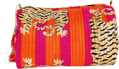 Rastogi Handicrafts Cosmetic Bags Set, 3 Piece Make Up Organizer Bag Storage Bags with Zipper Closure (3, Dark Pink, Design-7)