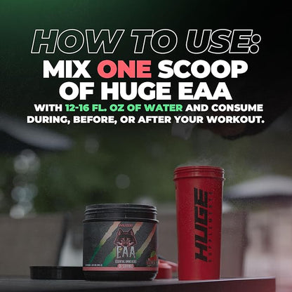 Huge EAA Supplement, Highest Dosed Essential Amino Acids Powder, 12.85g EAAs & 8g BCAAs Per Serving, Maximize Muscle Growth, Recovery & Performance (Watermelon Lemonade, 17.73 Oz.)