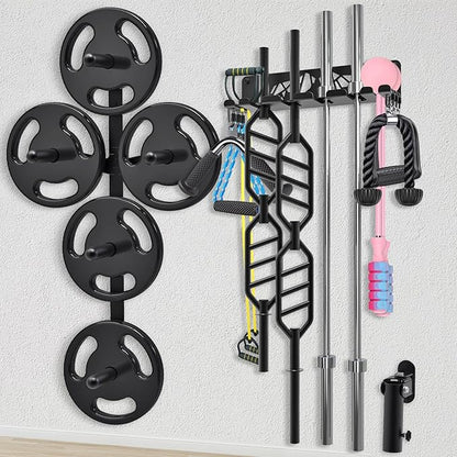 Kipika Gym Organizer Set Wall Mounted Weight Plate Storage Rack Barbell Storage Rack with T-Bar Row Landmine Platform Attachment Durable Steel Construction Easy Installation