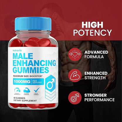 Male Enhancing Supplement Gummies - 6 in 1 Testosterone Booster Gummies for Men, Stamina Test Boost Gummy for Men with Horny Goat Weed, Tribulus, Maca Root Boost Energy, Performance (60 Gummies)