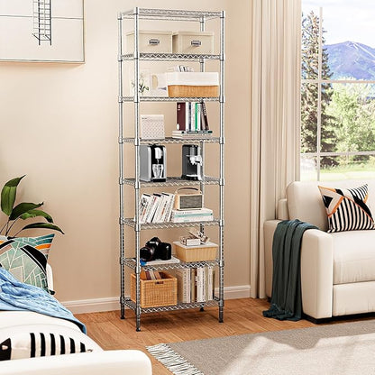 MZG 8 Tier 2000 lbs Storage Rack Metal Wire Shelving Unit, Storage Standing Shelf Organizer for Laundry Bathroom Kitchen Pantry Closet Garage Basement Utility Room, Chrome 13.8" D x 23.6" W x 79.5" H