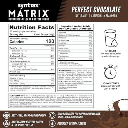 Syntrax Nutrition Matrix Protein Powder, Sustained-Release Protein Blend, Perfect Chocolate, 5 lbs