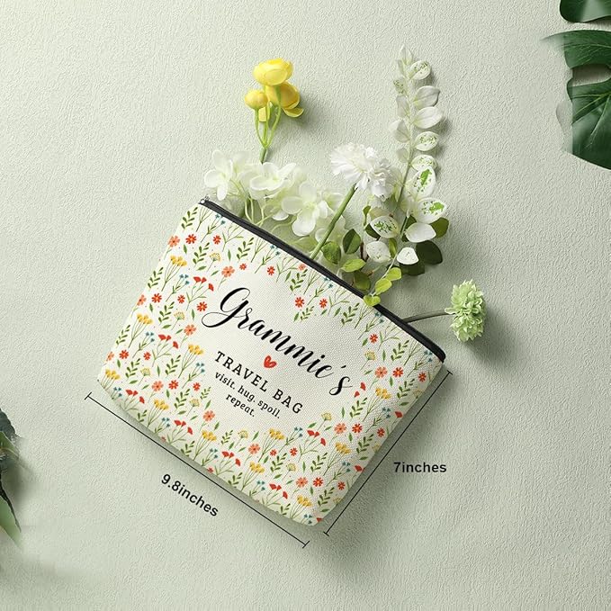 Grammie's Travel Bag Mothers Day Makeup Bag Grandma Gifts Grandma Birthday Gifts Funny Coloful Floral Cosmetic Bag for Women Nana Gigi Mimi Nanny Granny Mom Chirstmas Appreciation Retirement Gifts