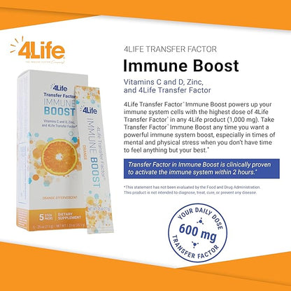 4Life Immune Boost - Wide Spectrum Immune Defense Transfer Factor, zinc, and Vitamin C - 5 Powder Packs