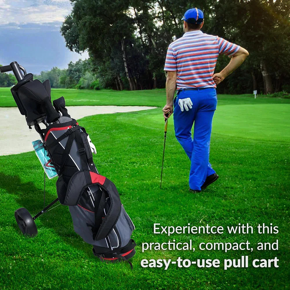 CaddyTek Deluxe Lightweight 2-Wheel Golf Pull Cart – Foldable Compact Trolley with Aluminum Frame, EVA Wheels, Mesh Storage, Ergonomic Handle & Drink Holder