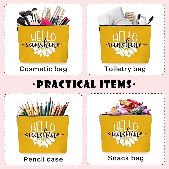 Boho Sunshine Inspirational Makeup Bag - Cute Yellow Accessory, Ideal Return Gift for Women