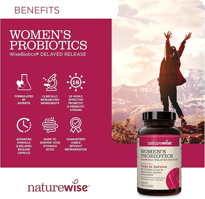NatureWise Probiotics for Women - With Prebiotics and Cranberry - Vaginal, PH Balance, Digestive, Urinary Tract Support - 18 Unique Strains, 20 Billion CFU - 60 Capsules[2-Month Supply]