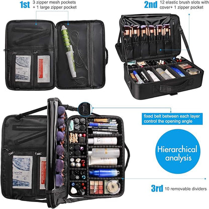 Relavel Travel Makeup Train Case Cosmetic Case Organizer Portable Artist Storage Bag with Adjustable Dividers for Cosmetics Makeup Brushes Toiletry Jewelry Digital Accessories