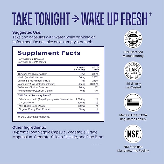DHM Detox, 60 Capsules (30 Servings) - Jar - Take During Evening for Better Next Day and Recovery