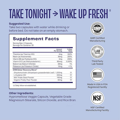 DHM Detox, 60 Capsules (30 Servings) - Jar - Take During Evening for Better Next Day and Recovery