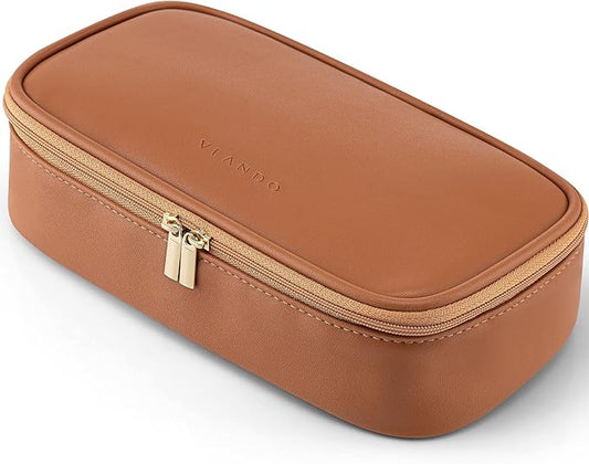 Vlando Travel Makeup Bag,Small Makeup Bag for Women,Gifts for Women Girls, Makeup Pouch Purse Travel Essentials Toiletries-Brown