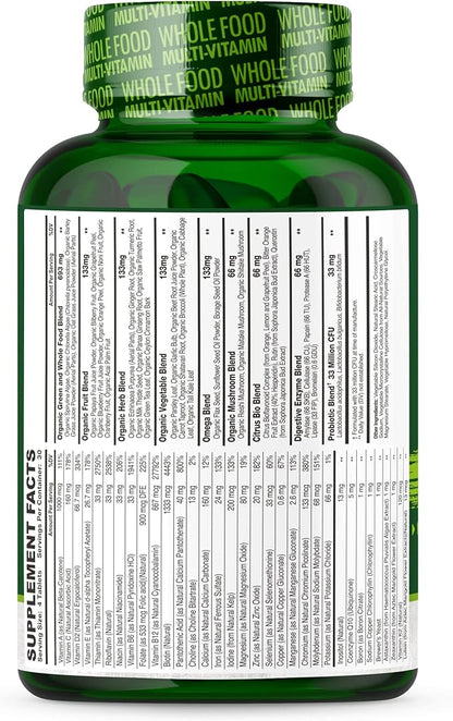 Whole Food Multivitamin for Men - Natural Multi Vitamins, Minerals, Organic Extracts - Vegan Vegetarian - 120 Tablets