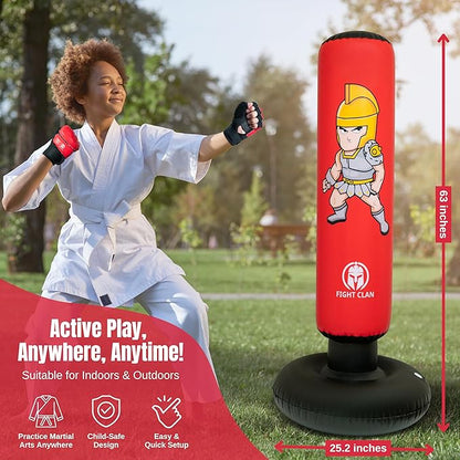 Inflatable Punching Bag for Kids 3-12 with Boxing Gloves - Tall 63 Inch Stable & Thick Punching Bag for Practicing Karate, Taekwondo and to Exert Excess Energy - Birthday Gift for Kids