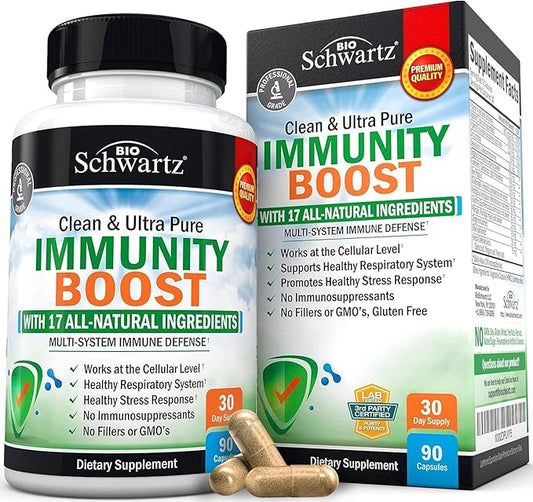BioSchwartz Immune Support Supplement with Vitamin C 1000mg Zinc Elderberry Extract Ginger Bee Propolis Beta Carotenes, Immunity Boost for Adults, Immune Defense Antioxidant Vitamins, 90 Capsules
