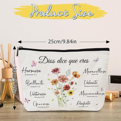 Regalos Cristianos Para Mujer - Spanish Inspirational Bible Verse Makeup Bag, Religious Christian Cosmetic Bag, Faith Based Gifts for Women Girls Pastor Wife Prayer Birthday Christmas Gift