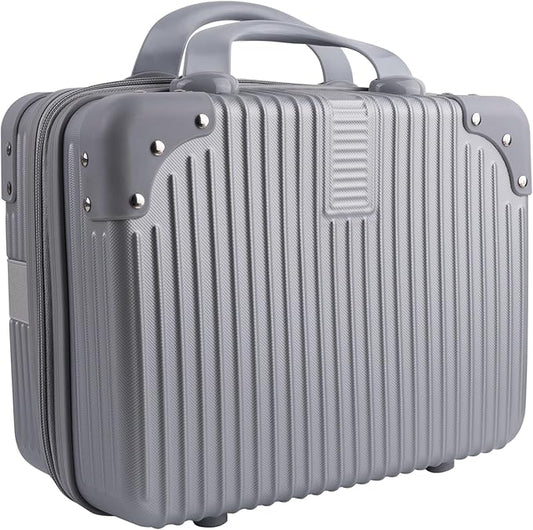 Framendino, Portable Hard Shell Cosmetic Organizer Bag Travel Case Hand Luggage With Elastic Band Silver