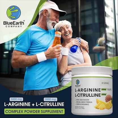 L-Arginine 5000mg + L-Citrulline 2000mg Complex Powder Supplement - Nitric Oxide Booster - Heart Health, Circulation, Energy & Endurance - 30 Servings (Pineapple)