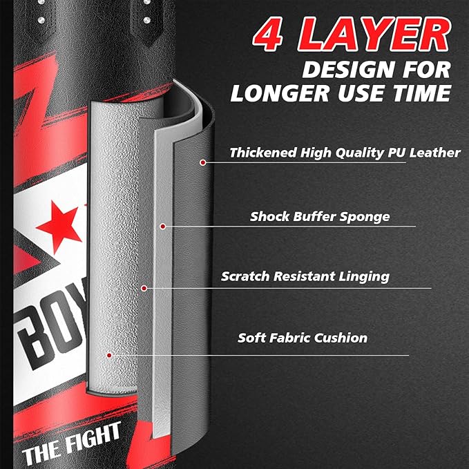 Hanging Punching Bag for Adults, 4ft PU Leather Heavy Boxing Bag Set, Hanging Bag Boxing Equipment for MMA Karate Kickboxing Boxing Home Gym, Unfilled