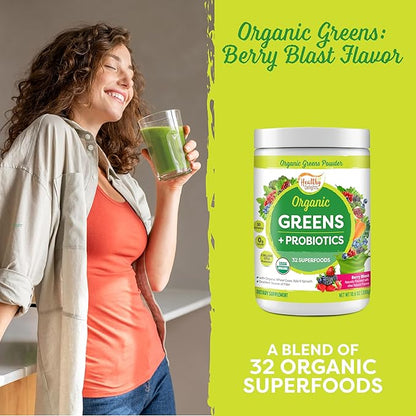 Healthy Delights Organic Greens Powder, Greens Powder with Fiber, Organic Greens Powder Superfood, Naturally Boost Energy, USDA Organic, Delicious Berry Flavored, 30 Servings (Packaging May Vary)