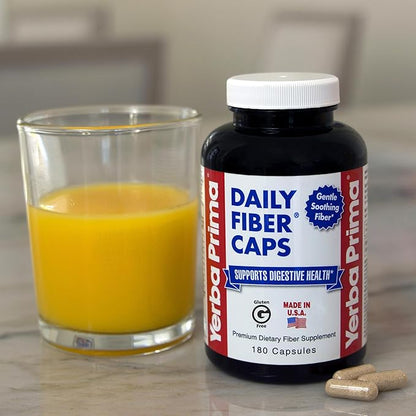 Yerba Prima Daily Fiber Caps - 180 Capsules, (Pack of 2) - Soluble & Insoluble Fiber Supplement - Colon Cleanse - Vegan, Non-GMO, Gluten-Free
